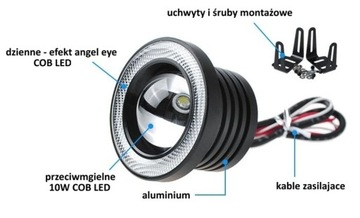 ŚWIATŁA DRL COB LED dzienne Angel Eye 76mm białe