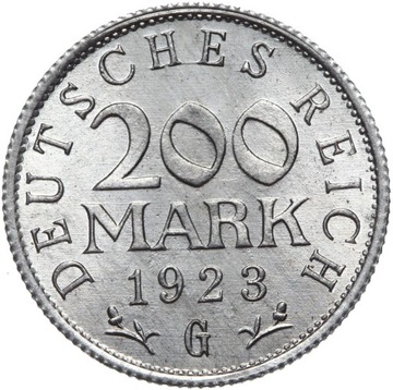 Niemcy - Weimar - Inflacja - moneta - 200 Marek 1923 G - MENNICZA Z ROLKI