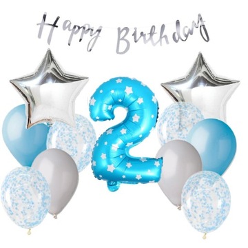 ZESTAW BALON 2 URODZINY NIEBIESKI 40 CM GWIAZDA