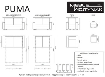 Раскладной диван PUMA с функцией повседневного сна.