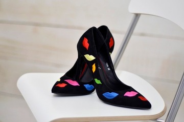 HIT BLACK HEELS Туфли-лодочки с губами, острый носок, замша, размер 36