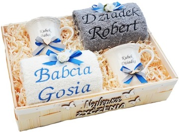 2Ręczniki z Haftem Kubki Prezent na Dzień Babci