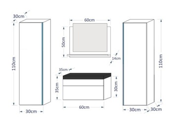 Комплект мебели для ванной комнаты, шкафы, мебель для ванной комнаты, подвесное зеркало, SHINE 60