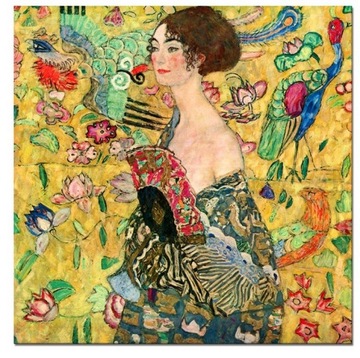 OBRAZ GUSTAV KLIMT DAMA Z WACHLARZEM NA PŁÓTNIE