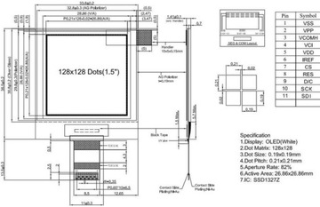 ART Nowy OLED 128x128 3V SSD1327 SPI GREY 1,5cala