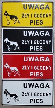 TABLICZKA ZŁY I GŁODNY PIES - ALUMINIUM - 4 KOLORY