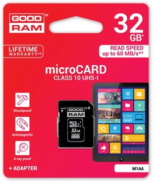 GOODRAM KARTA mSDHC 32GB CLASS10 UHS-I +ADAPTER SD