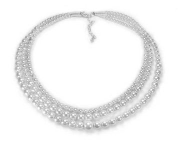 Naszyjnik Korale Potrójny Kolia Royal Choker Biały Perły Elegancki Perłowy