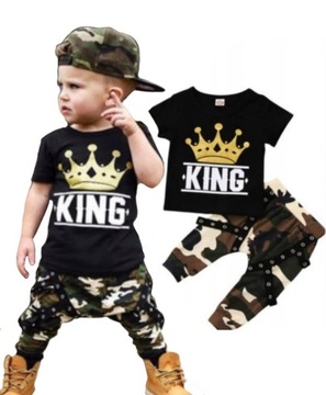 Komplet t-shirt spodnie baggy szelki KING 74 80 86