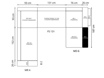 УГЛОВОЙ ДИВАН SOPRANO M8 5x ВМЕСТИТЕЛЬНЫЙ + ПУФЛИ + ПОЛКА