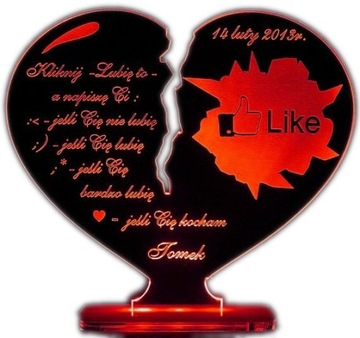 WALENTYNKI LED 4 KOLOR ZŁAMANE SERCE LIKE FACEBOOK