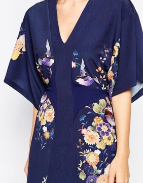 Liquorish midi kimono šaty s kvetmi M 38