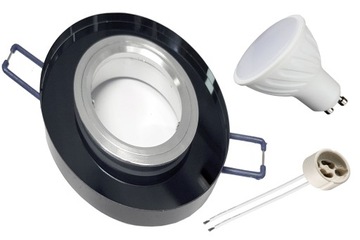 Zestaw oprawa halogen SZKLANA CZARNA +LED GU10 8W