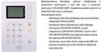 KLAWIATURA CYFROWA BEZPRZEWODOWA DO ALARMU MH