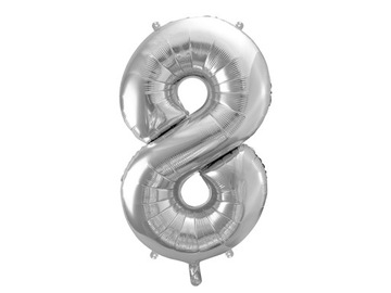 Balon foliowy na hel CYFRA 8 - srebrny - 100 cm