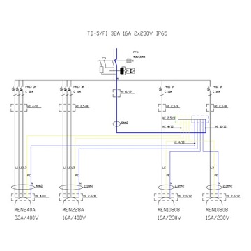 Распределительное устройство TD-S/FI 32А 16А 230В IP65 Schuko