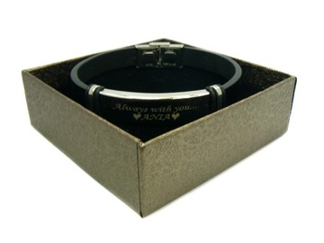 Браслет с ГРАВИРОВКОЙ Сталь Драгоценная кожа ПОДАРОК