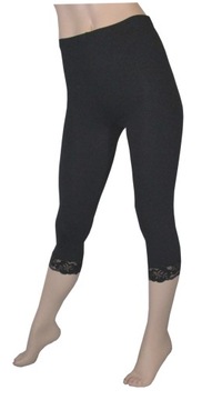 Legginsy getry leginsy bawełniane rybaczki 3/4 z koronką XL czarne