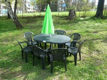 Mały stół OPAL śr 90cm + 4 krzesła ogrodowe max 110kg plastik szary