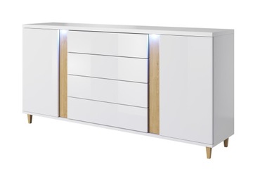 Komoda Biały Połysk + dąb 180cm MAROCOS + LED