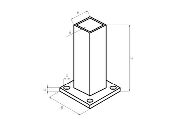 Okucie nierdzewne dolne słupka drewnianego 80x80, INOX szlif