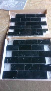 Кирпич мраморная мозаика Nero Marquina, полированный