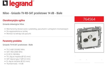 NILOE Legrand RTV SAT розетка белый 764564 кабель