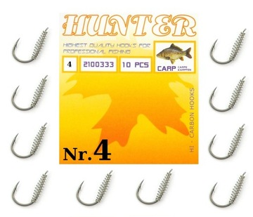 10 x HACZYK Z ŁOPATKĄ I SPRĘŻYNKĄ HUNTER CARP Nr.4
