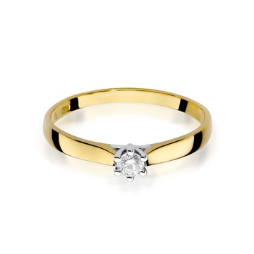 Klasyczny pierścionek zaręczynowy Brylant Diament 0,10 ct złoto pr. 585