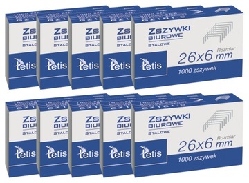 10x Zszywki biurowe 26/6 1000szt. Tetis GZ101-C