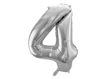 Balon foliowy na hel CYFRA 4 - srebrny - 100 cm