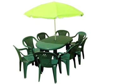 ZESTAW MEBLI STÓŁ KRZESŁA 8+1+PARASOL ZIELONY