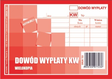 KW Dowód wypłaty DRUK czerwony EMEKO A6 723 ŁÓDŹ