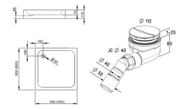 RADAWAY SIROS C КОМПАКТНЫЙ ДУШЕВОЙ ПОДДОН 90x90 + СИФОН