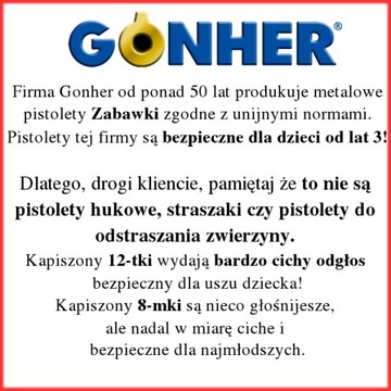 GONHER 124/0 - Pistolet metalowy na kapiszony - Luger - Policyjny