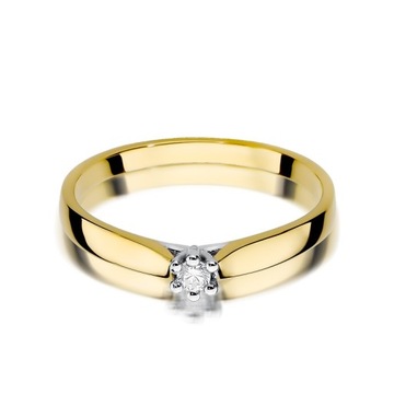 Klasyczny pierścionek zaręczynowy z brylantem złoto próba 585
