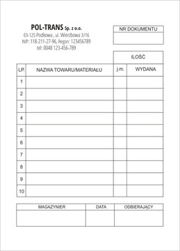 DOWÓD DOSTAWY A5 samokopia /logo/dane/numeracja