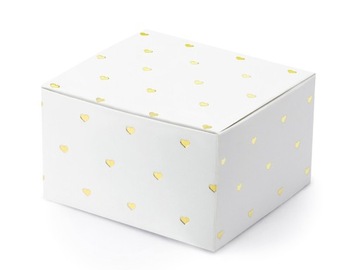 Białe pudełeczka pudełka w złote SERCA na małe upominki podziękowanie 10 sz