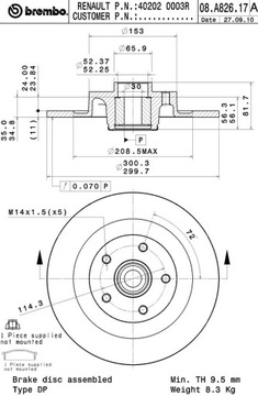 ДИСКИ ЗАДНИЕ BREMBO С ПОДШИПНИКАМИ LAGUNA III 3 КРАКОВ