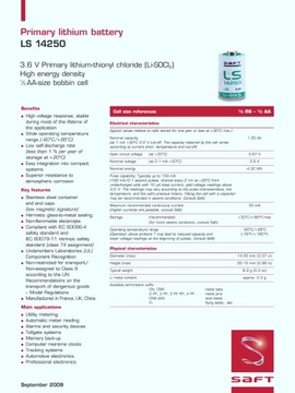 Bateria litowa SAFT LS14250 CNA 3,6V SL760 1/2AA