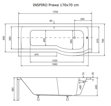 ПОЛЬСКАЯ ВАННА С ЭКРАНОМ 170x70 КОРПУС СИФОНА