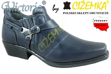 Ковбойские сапоги VICTORIO Броги КОЖАНЫЕ PL 1026 ТЕМНО-СИНИЙ 40