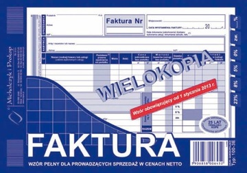 DRUK FAKTURA VAT A5 WZÓR PEŁNY OD NETTO 100-3E