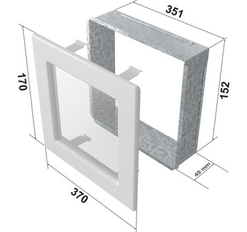 Решетка каминная вентиляционная белая 17х37 с сеткой и монтажным карманом