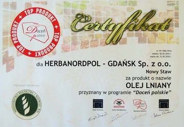 Olej Lniany Zimnotłoczony, ŚWIEŻY 250ml - Omega 3
