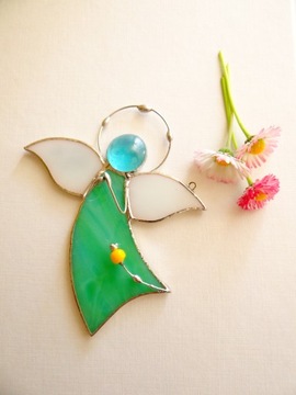 Витражный кулон Ангелочек Ангел летящие цвета