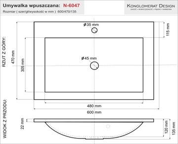 Умывальник New Line 60 NanoShine Глубокая чаша 60x47