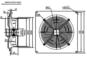 Wentylator przemysłowy ssący 350 mm wyd. 2450 m3/h