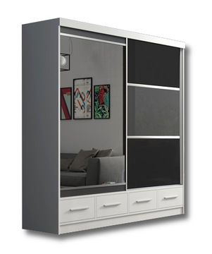 Szafa Przesuwna z Szufladami 200 cm Lustro+Lacobel