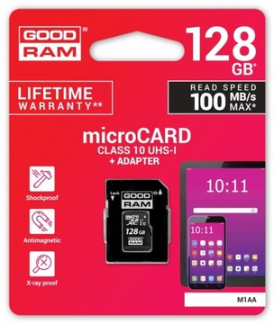 Карта памяти GOODRAM MicroSD 128 ГБ + адаптер класса 10